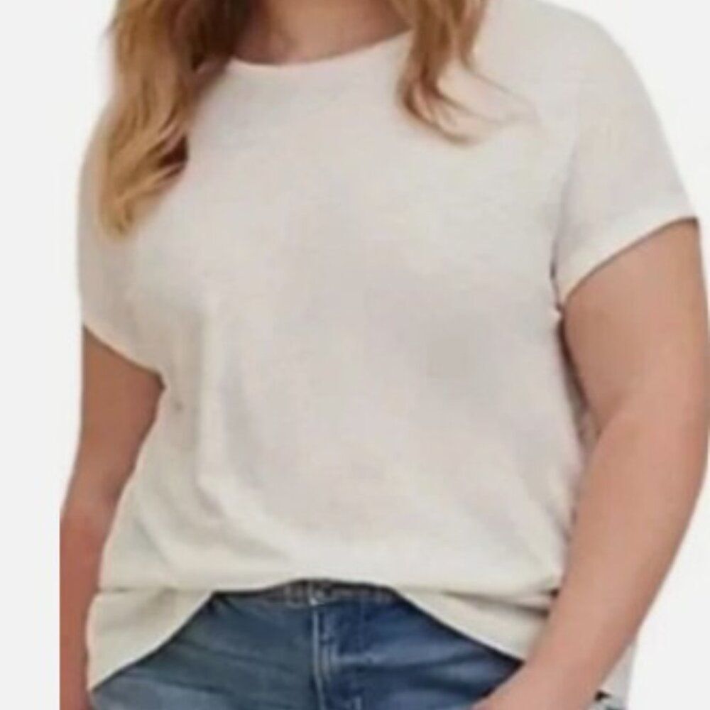 Torrid White & Rainbow Back Slub Cotton Burnout Cuff Sleeve Blouse 0789
